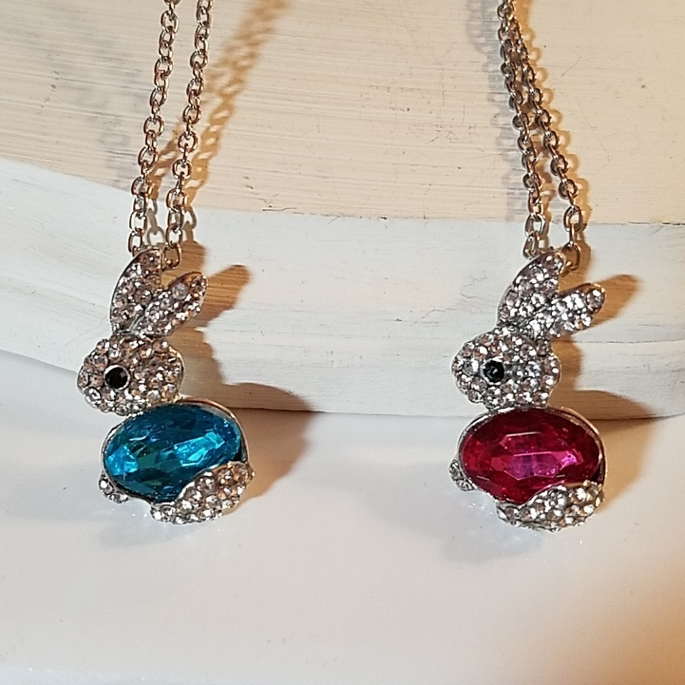 Easter Bunny Rhinestone Pink or Blue Silver Tone